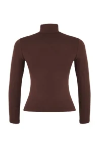 TRENDYOLMİLLA Brown Soft Fabric Turtleneck Fitted Flexible Knitting Blouse - Image 6