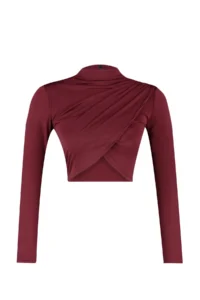 TRENDYOLMİLLA Burgundy Dog collar Draped Body-fitting Flexible Knitting Crop Blouse - Image 7