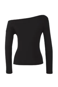 TRENDYOLMİLLA Black Plain Soft Fabric Fitted Boat Neck Knitting Blouse - Image 8