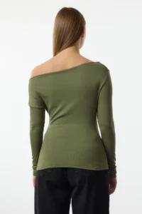 TRENDYOLMİLLA Khaki Plain Soft Fabric Fitted Boat Neck Knitting Blouse - Image 5