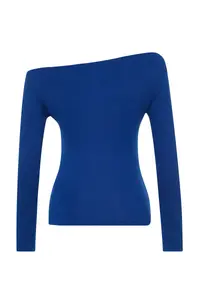 TRENDYOLMİLLA Light Navy Soft Fabric Fitted Boat Neck Knitting Blouse - Image 8