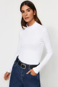 TRENDYOLMİLLA Black-White 2 Sets Package Ribbed Dog collar Fitted Long Sleeve Flexible Knitting Blouse - Image 10