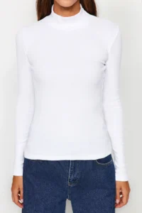 TRENDYOLMİLLA Black-White 2 Sets Package Ribbed Dog collar Fitted Long Sleeve Flexible Knitting Blouse - Image 12
