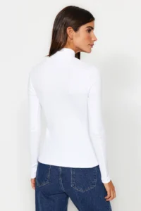 TRENDYOLMİLLA Black-White 2 Sets Package Ribbed Dog collar Fitted Long Sleeve Flexible Knitting Blouse - Image 13