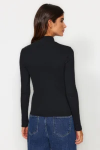 TRENDYOLMİLLA Black-White 2 Sets Package Ribbed Dog collar Fitted Long Sleeve Flexible Knitting Blouse - Image 7