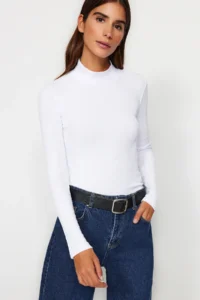 TRENDYOLMİLLA Black-White 2 Sets Package Ribbed Dog collar Fitted Long Sleeve Flexible Knitting Blouse - Image 9