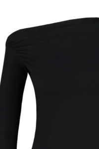 TRENDYOLMİLLA Black Drapeli Boat Neck Asymmetric Flexible Long Sleeve Knitting Blouse - Image 10