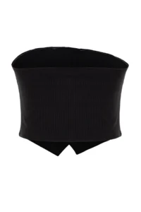 TRENDYOLMİLLA Black Strapless Button Detailed Crop Weaving Blouse - Image 14