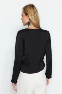 TRENDYOLMİLLA Black Double breasted Satin Weaving Blouse - Image 3