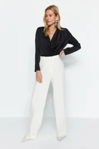 TRENDYOLMİLLA Black Double breasted Satin Weaving Blouse - Image 4