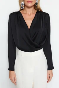 TRENDYOLMİLLA Black Double breasted Satin Weaving Blouse - Image 6
