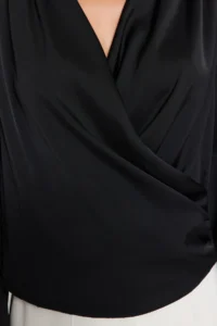 TRENDYOLMİLLA Black Double breasted Satin Weaving Blouse - Image 7