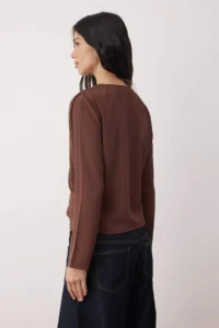 TRENDYOLMİLLA Brown Double breasted Satin Weaving Blouse  Bodysuit - Image 4
