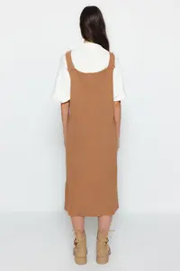 TRENDYOLMİLLA Beige Maxi V-neck gilet Knit Dress - Image 7