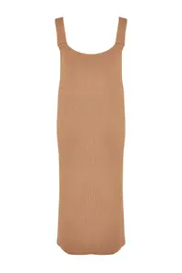 TRENDYOLMİLLA Beige Maxi V-neck gilet Knit Dress - Image 9