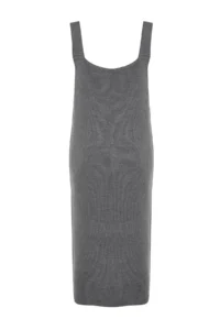 TRENDYOLMİLLA Anthracite Maxi V-neck gilet Knit Dress - Image 8