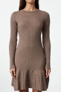 TRENDYOLMİLLA Mink Mini pleated Knit Dress - Image 3