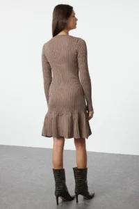 TRENDYOLMİLLA Mink Mini pleated Knit Dress - Image 5