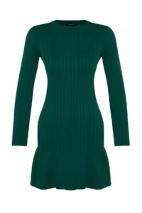 TRENDYOLMİLLA Emerald Green Mini pleated Knit Dress - Image 7