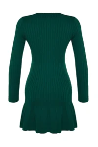 TRENDYOLMİLLA Emerald Green Mini pleated Knit Dress - Image 8