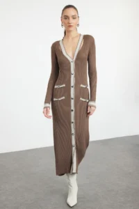 TRENDYOLMİLLA Mink Maxi Knitwear Color Bloklu Dress