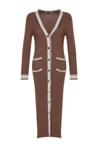 TRENDYOLMİLLA Mink Maxi Knitwear Color Bloklu Dress - Image 6