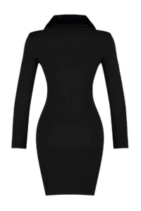 TRENDYOLMİLLA Black Mini Faux Fur Detailed Knit Dress - Image 8
