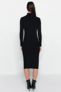 TRENDYOLMİLLA Black Midi Cut Out/Window Detailed Knit Dress - Image 6