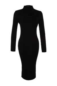 TRENDYOLMİLLA Black Midi Cut Out/Window Detailed Knit Dress - Image 7