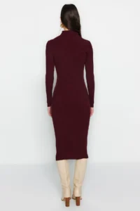 TRENDYOLMİLLA Plum Midi Cut Out/Window Detailed Knit Dress - Image 6