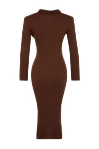 TRENDYOLMİLLA Brown Midi Polo Shirt Collar Knit Dress - Image 8