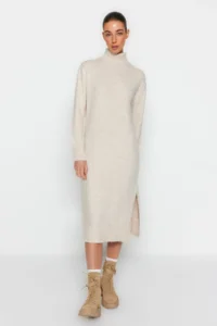 TRENDYOLMİLLA Stone Midi Wide Pattern Soft textured Knit Dress - Image 2