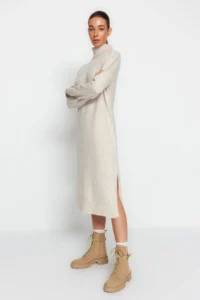 TRENDYOLMİLLA Stone Midi Wide Pattern Soft textured Knit Dress - Image 3