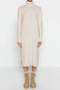 TRENDYOLMİLLA Stone Midi Wide Pattern Soft textured Knit Dress - Image 4