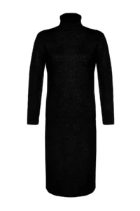 TRENDYOLMİLLA Black Midi Wide Pattern Soft textured Knit Dress - Image 7