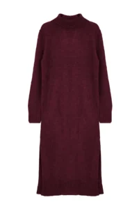 TRENDYOLMİLLA Burgundy Midi Wide Pattern Soft textured Knit Dress - Image 6
