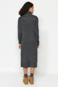 TRENDYOLMİLLA Anthracite Midi Wide Pattern Soft textured Knit Dress - Image 18