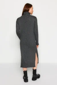 TRENDYOLMİLLA Anthracite Midi Wide Pattern Soft textured Knit Dress - Image 7