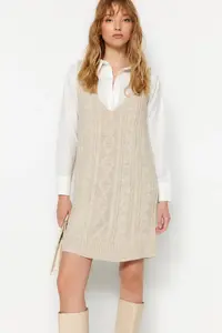 TRENDYOLMİLLA Stone Mini Braided Knitwear Gilet Dress - Image 2