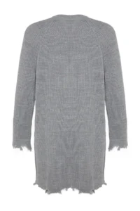 TRENDYOLMİLLA Gray Mini Knitwear Wide Pattern Flowing Detailed Plain Dress - Image 8