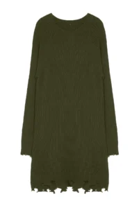 TRENDYOLMİLLA Khaki Short/Mini Wide Pattern Knit Dress with Flowing Detail - Image 5