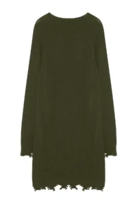 TRENDYOLMİLLA Khaki Short/Mini Wide Pattern Knit Dress with Flowing Detail - Image 6