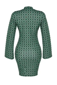 TRENDYOLMİLLA Emerald Green Printed bodycone/Fitting Spanish Arm Mini Knitting Pen Dress - Image 8