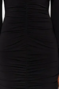 TRENDYOLMİLLA Black Draped V-neck Fitted Flexible Midi Knitting Pen Dress - Image 5
