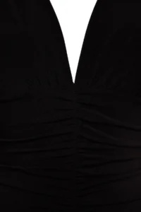 TRENDYOLMİLLA Black Draped V-neck Fitted Flexible Midi Knitting Pen Dress - Image 9