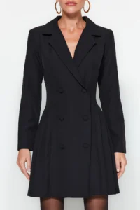 TRENDYOLMİLLA Black pleated Mini Weaving Jacket Dress - Image 3