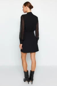 TRENDYOLMİLLA Black A Cut Dog collar Lined Siphon Mini Weaving Dress - Image 6