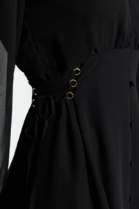 TRENDYOLMİLLA Black eyelet Detailed buttoned Lined Siphon Weaving Dress - Image 5