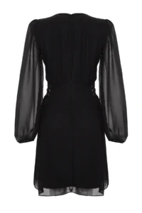 TRENDYOLMİLLA Black eyelet Detailed buttoned Lined Siphon Weaving Dress - Image 8