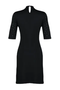 TRENDYOLMİLLA Black Stone Detailed Skater/Short Sleeve Mini Knitting Pen Dress - Image 6